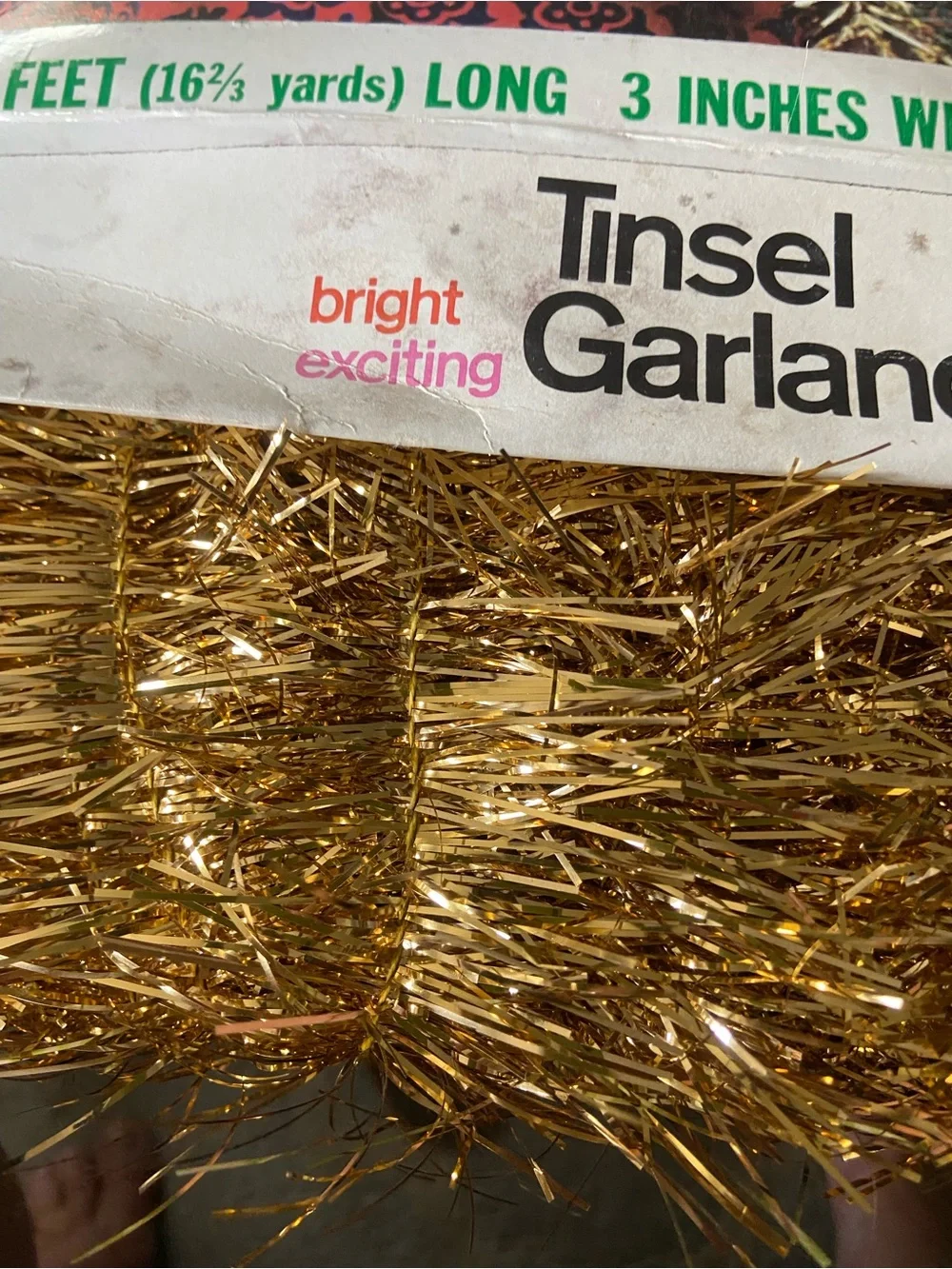 Vintage 1968 Gold Tinsel Garland in Original Box